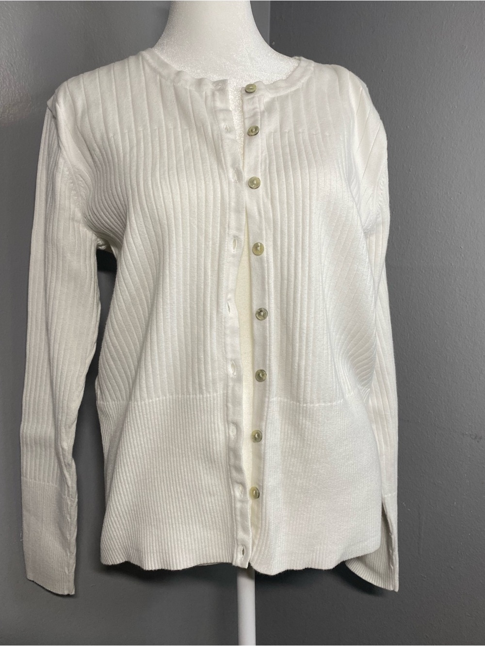 Croft & Barrow - White Ribbed Button-Up Cardigan